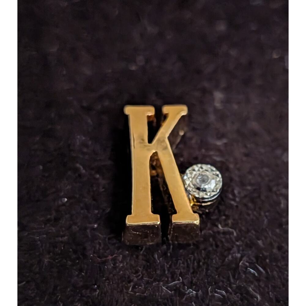 Vintage NIB PIERRE CARDIN 14K GF Initial "K" & Diamond Tie Pin PARIS NEW YORK